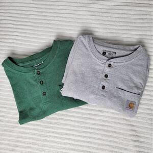 Carhartt Lot 2 Henley Long Sleeve Shirts Mens L Gray Green Workwear Distressed
